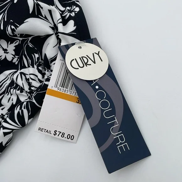 Aqua Couture Black & White Curvy Bathing Suit Adjustable Straps Swimsuit - 3X - Picture 11 of 14